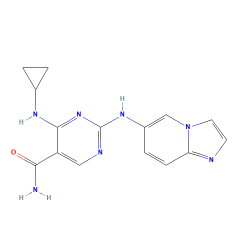 4-(cyclopropylamino)-2-(imidazo[1,2-a]pyridin-6-ylamino)pyrimidine-5-carboxamide (CAS: 1194968-05-2) - Chemical Structure and Molecular Formula 