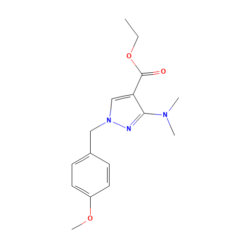 ethyl 3-(dimethylamino)-1-[(4-methoxyphenyl)methyl]pyrazole-4-carboxylate (CAS: 1235314-17-6) - Chemical Structure and Molecular Formula 