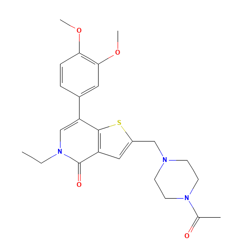 2-[(4-acetylpiperazin-1-yl)methyl]-7-(3,4-dimethoxyphenyl)-5-ethylthieno[3,2-c]pyridin-4-one (CAS: 1610519-57-7) - Chemical Structure and Molecular Formula 