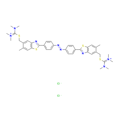 [dimethylamino-[[2-[4-[[4-[5-[[dimethylamino(dimethylazaniumylidene)methyl]sulfanylmethyl]-6-methyl-1,3-benzothiazol-2-yl]phenyl]diazenyl]phenyl]-6-methyl-1,3-benzothiazol-5-yl]methylsulfanyl]methylidene]-dimethylazanium;dichloride (CAS: 61968-76-1) - Chemical Structure and Molecular Formula 