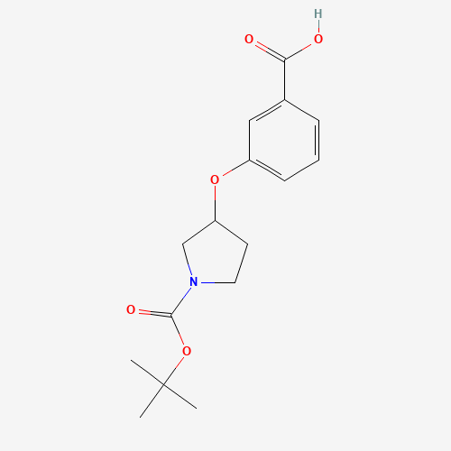3-[1-[(2-methylpropan-2-yl)oxycarbonyl]pyrrolidin-3-yl]oxybenzoic acid (CAS: 250681-87-9) - Chemical Structure and Molecular Formula 