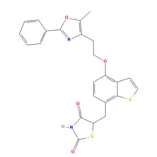 5-[[4-[2-(5-methyl-2-phenyl-1,3-oxazol-4-yl)ethoxy]-1-benzothiophen-7-yl]methyl]-1,3-thiazolidine-2,4-dione (CAS: 213411-83-7) - Related Chemical Product
