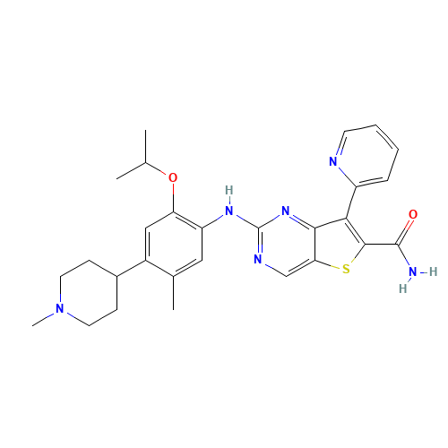 2-[5-methyl-4-(1-methylpiperidin-4-yl)-2-propan-2-yloxyanilino]-7-pyridin-2-ylthieno[3,2-d]pyrimidine-6-carboxamide (CAS: 1462947-74-5) - Related Chemical Product