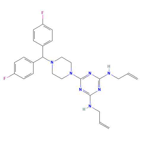 6-[4-[bis(4-fluorophenyl)methyl]piperazin-1-yl]-2-N,4-N-bis(prop-2-enyl)-1,3,5-triazine-2,4-diamine (CAS: 27469-53-0) - Related Chemical Product