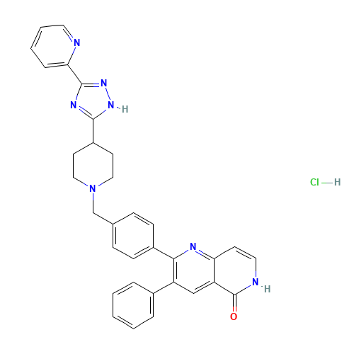 3-phenyl-2-[4-[[4-(3-pyridin-2-yl-1H-1,2,4-triazol-5-yl)piperidin-1-yl]methyl]phenyl]-6H-1,6-naphthyridin-5-one;hydrochloride (CAS: 1042132-13-7) - Related Chemical Product