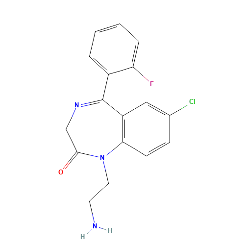 1-(2-aminoethyl)-7-chloro-5-(2-fluorophenyl)-3H-1,4-benzodiazepin-2-one (CAS: 17617-59-3) - Related Chemical Product