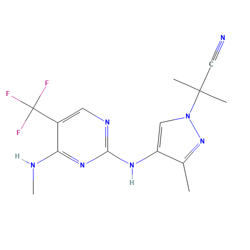 2-methyl-2-[3-methyl-4-[[4-(methylamino)-5-(trifluoromethyl)pyrimidin-2-yl]amino]pyrazol-1-yl]propanenitrile (CAS: 1374828-69-9) - Related Chemical Product