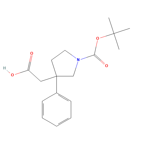 2-[1-[(2-methylpropan-2-yl)oxycarbonyl]-3-phenylpyrrolidin-3-yl]acetic acid (CAS: 952183-51-6) - Chemical Structure and Molecular Formula 