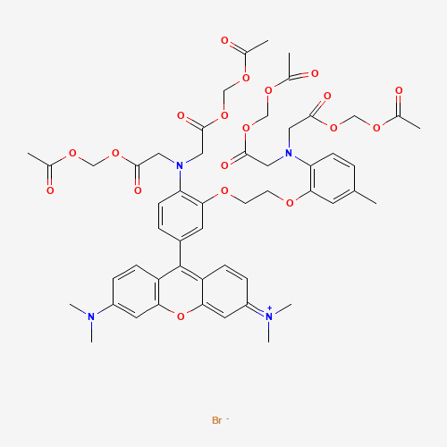 bis[2-(acetyloxymethoxy)-2-oxoethyl]-[2-[2-[2-[bis[2-(acetyloxymethoxy)-2-oxoethyl]amino]-5-methylphenoxy]ethoxy]-4-[3,6-bis(dimethylamino)xanthen-9-ylidene]cyclohexa-2,5-dien-1-ylidene]azanium;bromide (CAS: 145037-81-6) - Related Chemical Product