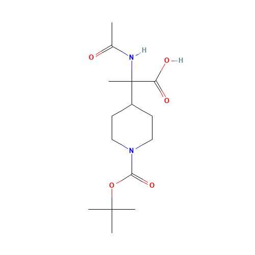 2-acetamido-2-[1-[(2-methylpropan-2-yl)oxycarbonyl]piperidin-4-yl]propanoic acid (CAS: 1189950-95-5) - Chemical Structure and Molecular Formula 