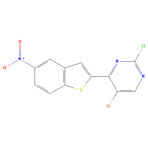 5-bromo-2-chloro-4-(5-nitro-1-benzothiophen-2-yl)pyrimidine (CAS: 893433-78-8) - Chemical Structure and Molecular Formula 