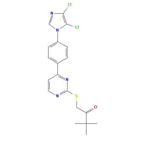 1-[4-[4-(4,5-dichloroimidazol-1-yl)phenyl]pyrimidin-2-yl]sulfanyl-3,3-dimethylbutan-2-one (CAS: 650592-26-0) - Chemical Structure and Molecular Formula 