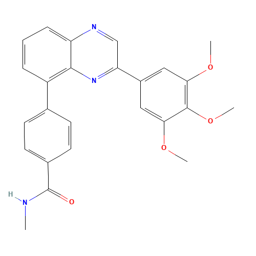 N-methyl-4-[3-(3,4,5-trimethoxyphenyl)quinoxalin-5-yl]benzamide (CAS: 1092499-04-1) - Chemical Structure and Molecular Formula 