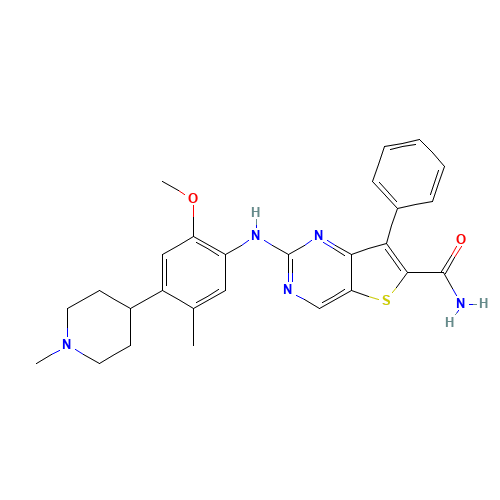 2-[2-methoxy-5-methyl-4-(1-methylpiperidin-4-yl)anilino]-7-phenylthieno[3,2-d]pyrimidine-6-carboxamide (CAS: 1462947-65-4) - Related Chemical Product