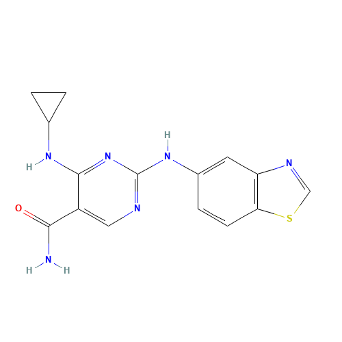 2-(1,3-benzothiazol-5-ylamino)-4-(cyclopropylamino)pyrimidine-5-carboxamide (CAS: 1198302-88-3) - Related Chemical Product