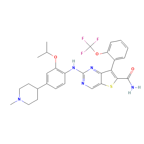 2-[4-(1-methylpiperidin-4-yl)-2-propan-2-yloxyanilino]-7-[2-(trifluoromethoxy)phenyl]thieno[3,2-d]pyrimidine-6-carboxamide (CAS: 1462947-78-9) - Related Chemical Product