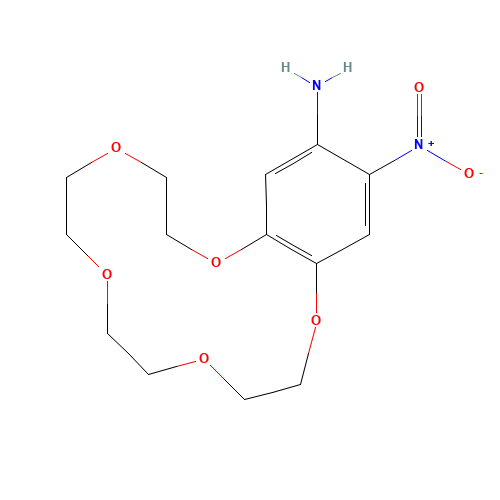 17-nitro-2,5,8,11,14-pentaoxabicyclo[13.4.0]nonadeca-1(15),16,18-trien-18-amine (CAS: 77001-50-4) - Chemical Structure and Molecular Formula 