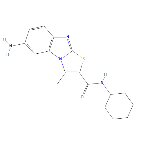 7-amino-N-cyclohexyl-1-methyl-[1,3]thiazolo[3,2-a]benzimidazole-2-carboxamide (CAS: 299901-57-8) - Chemical Structure and Molecular Formula 