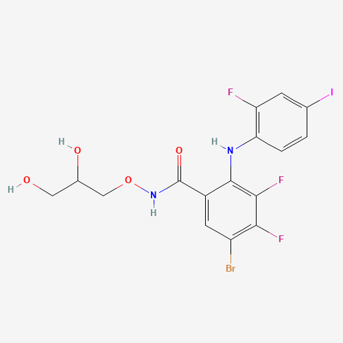5-bromo-N-(2,3-dihydroxypropoxy)-3,4-difluoro-2-(2-fluoro-4-iodoanilino)benzamide (CAS: 391210-00-7) - Related Chemical Product
