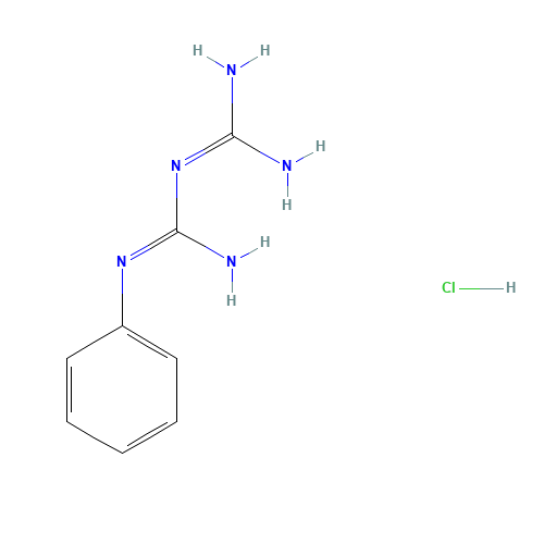 1-(diaminomethylidene)-2-phenylguanidine;hydrochloride (CAS: 55-57-2) - Chemical Structure and Molecular Formula 
