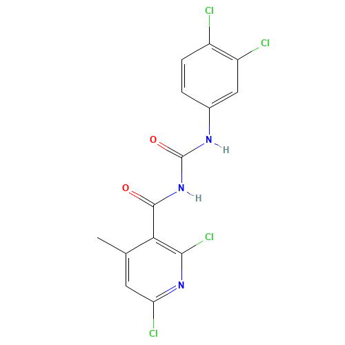 2,6-dichloro-N-[(3,4-dichlorophenyl)carbamoyl]-4-methylpyridine-3-carboxamide (CAS: 286430-81-7) - Chemical Structure and Molecular Formula 
