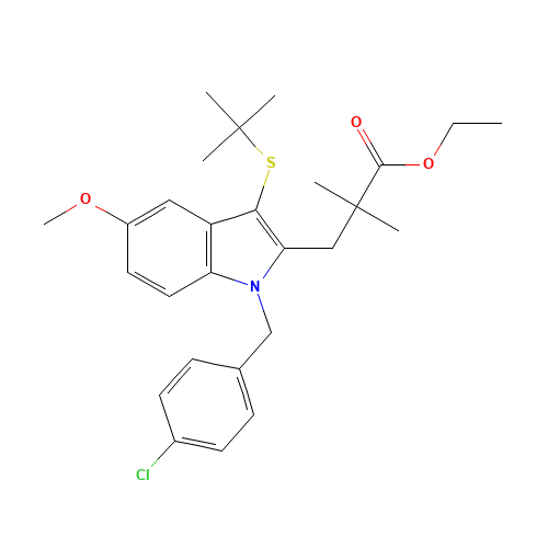 ethyl 3-[3-tert-butylsulfanyl-1-[(4-chlorophenyl)methyl]-5-methoxyindol-2-yl]-2,2-dimethylpropanoate (CAS: 154325-76-5) - Related Chemical Product