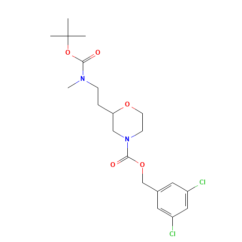 (3,5-dichlorophenyl)methyl 2-[2-[methyl-[(2-methylpropan-2-yl)oxycarbonyl]amino]ethyl]morpholine-4-carboxylate (CAS: 1613513-09-9) - Chemical Structure and Molecular Formula 