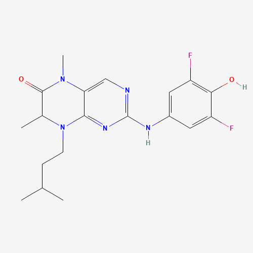 2-(3,5-difluoro-4-hydroxyanilino)-5,7-dimethyl-8-(3-methylbutyl)-7H-pteridin-6-one (CAS: 501437-28-1) - Chemical Structure and Molecular Formula 