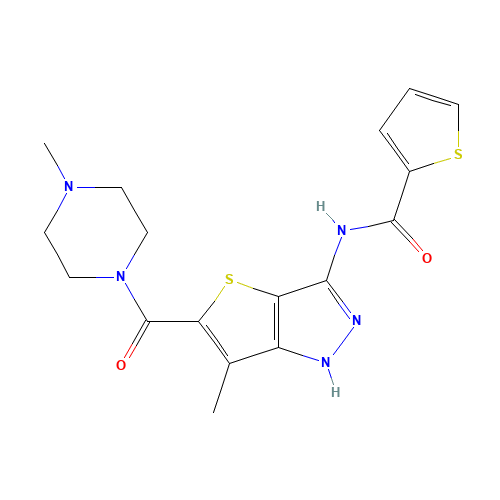 N-[6-methyl-5-(4-methylpiperazine-1-carbonyl)-1H-thieno[3,2-c]pyrazol-3-yl]thiophene-2-carboxamide (CAS: 648412-35-5) - Related Chemical Product