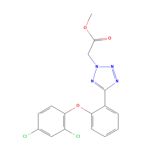 methyl 2-[5-[2-(2,4-dichlorophenoxy)phenyl]tetrazol-2-yl]acetate (CAS: 1314406-38-6) - Chemical Structure and Molecular Formula 