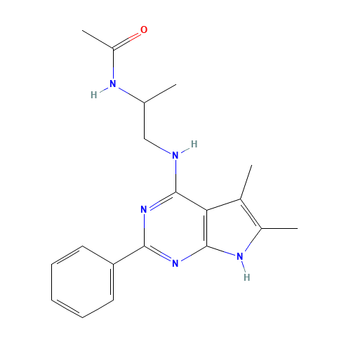N-[1-[(5,6-dimethyl-2-phenyl-7H-pyrrolo[2,3-d]pyrimidin-4-yl)amino]propan-2-yl]acetamide (CAS: 251946-37-9) - Related Chemical Product