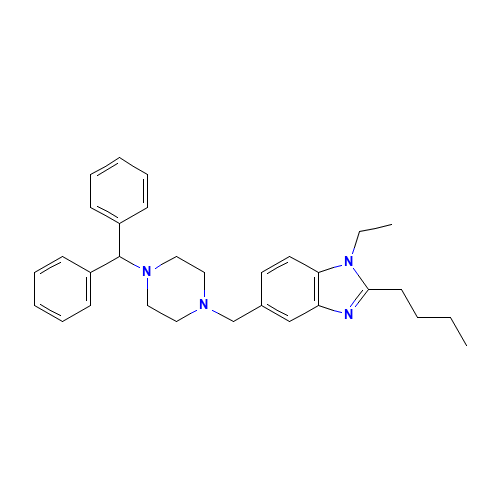 5-[(4-benzhydrylpiperazin-1-yl)methyl]-2-butyl-1-ethylbenzimidazole (CAS: 68741-18-4) - Chemical Structure and Molecular Formula 