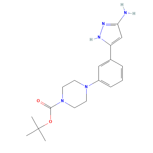 tert-butyl 4-[3-(3-amino-1H-pyrazol-5-yl)phenyl]piperazine-1-carboxylate (CAS: 1290181-49-5) - Chemical Structure and Molecular Formula 