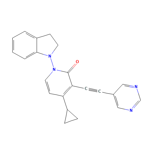 4-cyclopropyl-1-(2,3-dihydroindol-1-yl)-3-(2-pyrimidin-5-ylethynyl)pyridin-2-one (CAS: 1010690-86-4) - Related Chemical Product