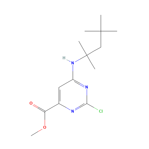 methyl 2-chloro-6-(2,4,4-trimethylpentan-2-ylamino)pyrimidine-4-carboxylate (CAS: 1365838-64-7) - Chemical Structure and Molecular Formula 