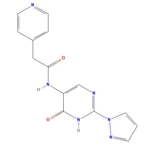 N-(6-oxo-2-pyrazol-1-yl-1H-pyrimidin-5-yl)-2-pyridin-4-ylacetamide (CAS: 1343458-61-6) - Chemical Structure and Molecular Formula 