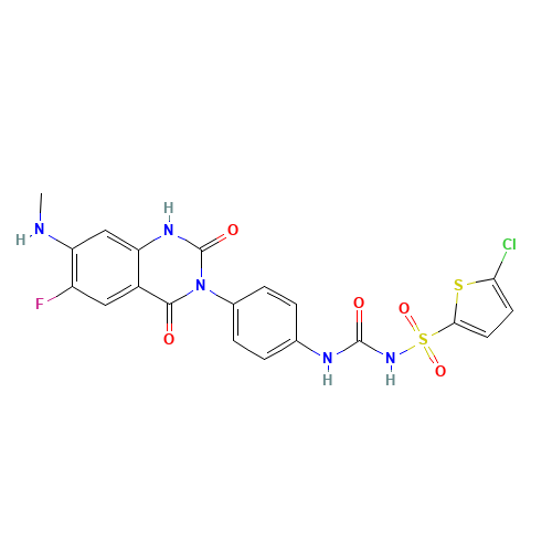 1-(5-chlorothiophen-2-yl)sulfonyl-3-[4-[6-fluoro-7-(methylamino)-2,4-dioxo-1H-quinazolin-3-yl]phenyl]urea (CAS: 936500-94-6) - Related Chemical Product