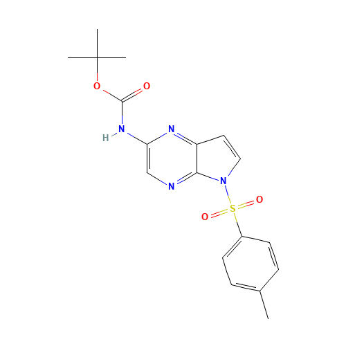 tert-butyl N-[5-(4-methylphenyl)sulfonylpyrrolo[2,3-b]pyrazin-2-yl]carbamate (CAS: 1201187-44-1) - Chemical Structure and Molecular Formula 