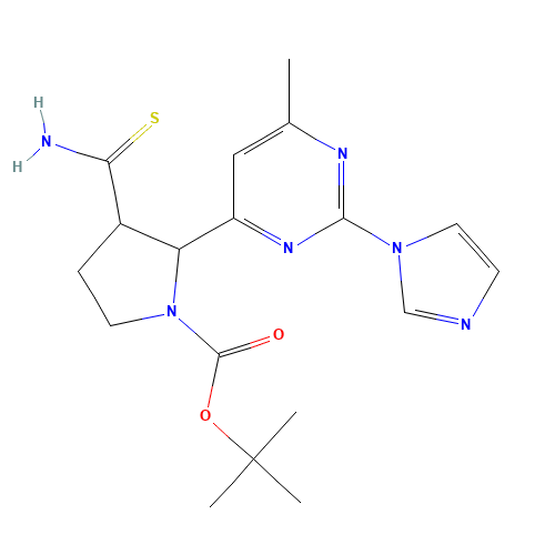 tert-butyl 3-carbamothioyl-2-(2-imidazol-1-yl-6-methylpyrimidin-4-yl)pyrrolidine-1-carboxylate (CAS: 888314-75-8) - Chemical Structure and Molecular Formula 