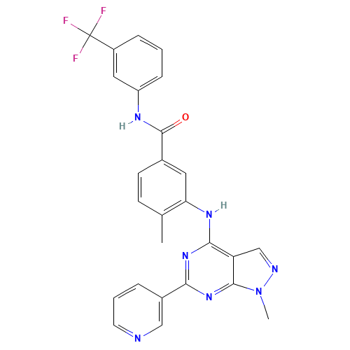 4-methyl-3-[(1-methyl-6-pyridin-3-ylpyrazolo[3,4-d]pyrimidin-4-yl)amino]-N-[3-(trifluoromethyl)phenyl]benzamide (CAS: 940310-85-0) - Related Chemical Product