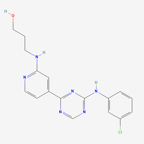 3-[[4-[4-(3-chloroanilino)-1,3,5-triazin-2-yl]pyridin-2-yl]amino]propan-1-ol (CAS: 652153-35-0) - Chemical Structure and Molecular Formula 
