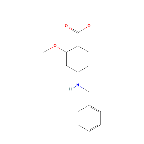 methyl 4-(benzylamino)-2-methoxycyclohexane-1-carboxylate (CAS: 862806-15-3) - Chemical Structure and Molecular Formula 