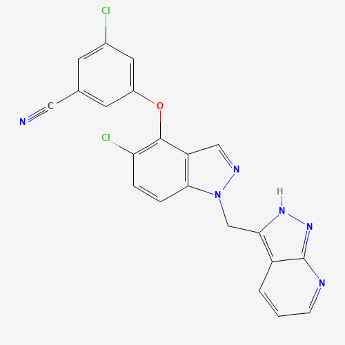 3-chloro-5-[5-chloro-1-(2H-pyrazolo[3,4-b]pyridin-3-ylmethyl)indazol-4-yl]oxybenzonitrile (CAS: 1034474-19-5) - Related Chemical Product