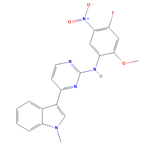 N-(4-fluoro-2-methoxy-5-nitrophenyl)-4-(1-methylindol-3-yl)pyrimidin-2-amine (CAS: 1421372-94-2) - Related Chemical Product