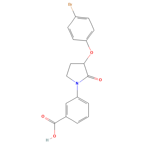 3-[3-(4-bromophenoxy)-2-oxopyrrolidin-1-yl]benzoic acid (CAS: 649774-20-9) - Chemical Structure and Molecular Formula 