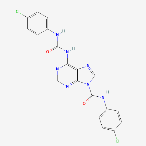 N-(4-chlorophenyl)-6-[(4-chlorophenyl)carbamoylamino]purine-9-carboxamide (CAS: 1092352-77-6) - Chemical Structure and Molecular Formula 