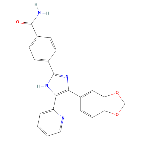 4-[4-(1,3-benzodioxol-5-yl)-5-pyridin-2-yl-1H-imidazol-2-yl]benzamide (CAS: 301836-41-9) - Chemical Structure and Molecular Formula 