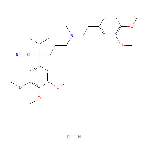 5-[2-(3,4-dimethoxyphenyl)ethyl-methylamino]-2-propan-2-yl-2-(3,4,5-trimethoxyphenyl)pentanenitrile;hydrochloride (CAS: 16662-46-7) - Related Chemical Product