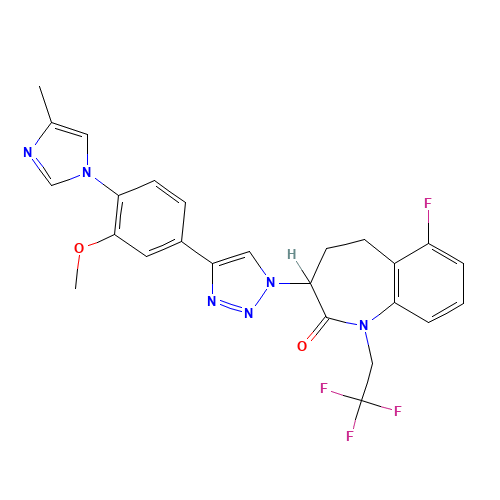 6-fluoro-3-[4-[3-methoxy-4-(4-methylimidazol-1-yl)phenyl]triazol-1-yl]-1-(2,2,2-trifluoroethyl)-4,5-dihydro-3H-1-benzazepin-2-one (CAS: 1093978-89-2) - Related Chemical Product