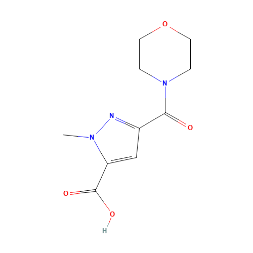 2-methyl-5-(morpholine-4-carbonyl)pyrazole-3-carboxylic acid (CAS: 1004727-34-7) - Chemical Structure and Molecular Formula 